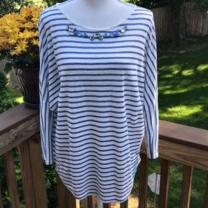 Ann Taylor blue & white w/crystal detailed collar